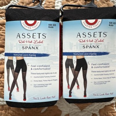 NEW Spanx Assets Shaping Tights Black  Zigzag Lace Sz 4 D Bundle Lot of 2 pair