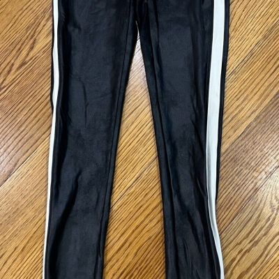 Spanx Leggings Womens Size Small Black Faux Leather Striped Stretch Pants