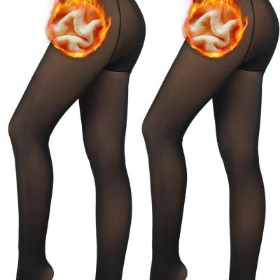 2Pack Fleece Lined Tights Sheer Winter - Fake Translucent Tights Winter (Size:M)