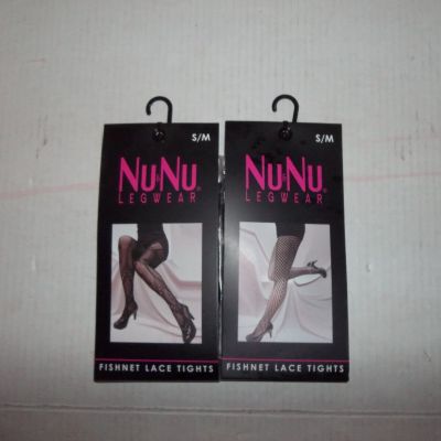 2 Pairs NuNu Legwear Black Fishnet Lace Tights Size Small/Medium