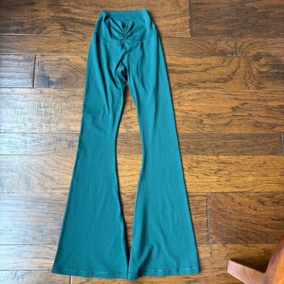 Aerie High Waisted Ruched Flare Leggings Green Sz XS Workout Athletic