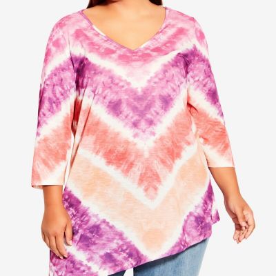 Avenue Plus Size 3/4 Sleeve Tie Dye Top - Sunset 18