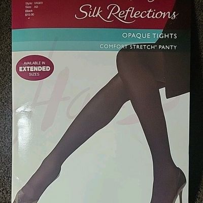 New Hanes Silk Reflections Black Opaque Tights Style 0A923 - Size AB Free Ship