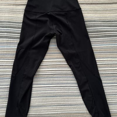 Lululemon Women Wunder Under Crop Leggings Mesh Scalloped Crops Black SZ 8