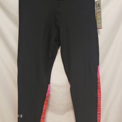 UA Under Armour Heat Gear Capri Leggings Small Black Pink Compression