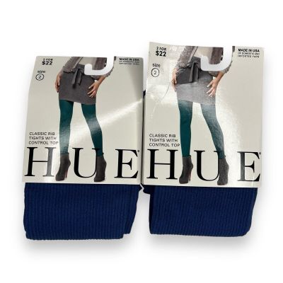 Hue Women’s 2 Pair Of 3D Diamond Tights W/ Control Top Size 1 Imperial Blue