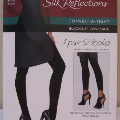 Hanes Silk Reflections CONVERT-A-TIGHT Control Top Pantyhose BLACK Size: AB NIP