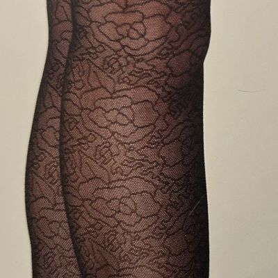 Black Fashion Tights With Floral Pattern S/M