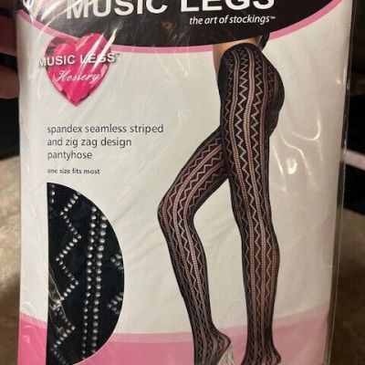 Pantyhose Women's Black Striped Lace Geometric Zig Zag Patterned Tights NEW