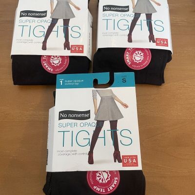 3 Pack No Nonsense Super Opaque Black Tights Size S Control Top