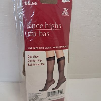 Knee Highs 2 Pairs One Size Fits Most Day Sheer Comfort Top Reinforced Top