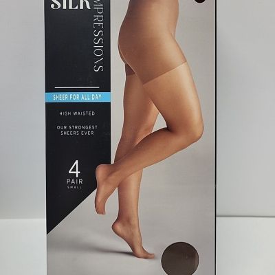 Silk Impressions Pantyhose,Sheer For All Day 4-Pack Size Small Coffee Bean NEW