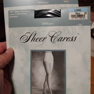 2 Pair Sheer Caress Pantyhose Sz Large/Long Tan & Navy