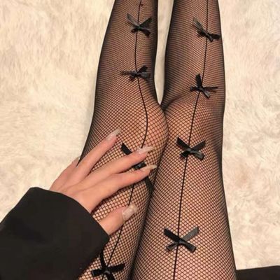 Bow Decor Fishnet Tights