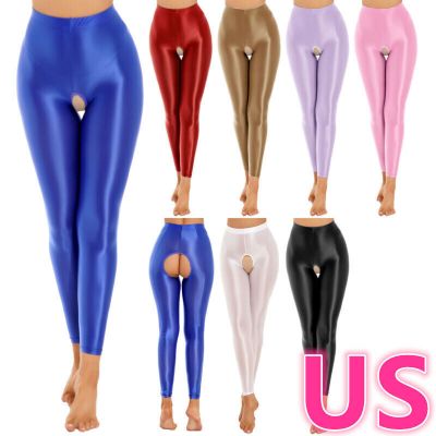 US Women's Shiny Oil Stockings Pantyhose Hollow Out Trousers Tights Skinny Pants