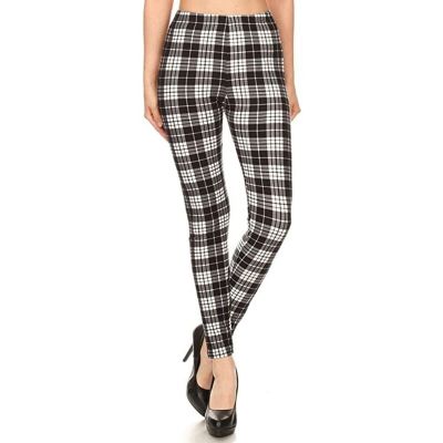 X-Plus Size Womens Plaid LEGGINGS  Black White Womens Leggings Tartan plaid Legg