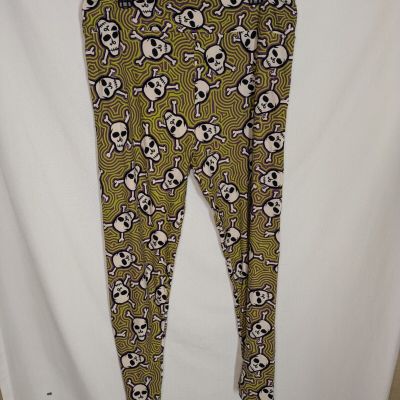 LuLaRoe Green Purple Skull High Rise Leggings Size TC2 20-26 Stretch