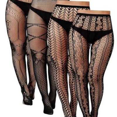 4 Pairs Plus Size Fishnet Stockings Black Hight Waist Fishnet Tight High