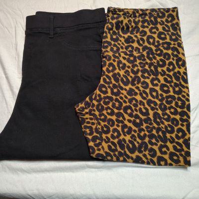 2 Pair Terra & Sky Women's Stretch Pants Black Jeans Leopard Leggings Size 20/22