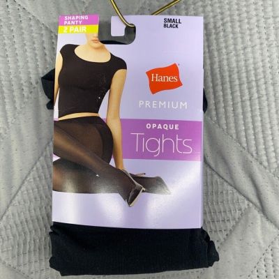 Hanes Premium Opaque Tights Size S Black Pantyhose Shaping Panty 2 Pair