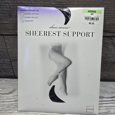 JCPenney Sheer Caress Sheerest Support Pantyhose Sandlefoot Control Top Navy