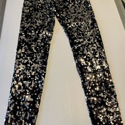 Express Silver And Black Sequin Leggings Pants Size Small