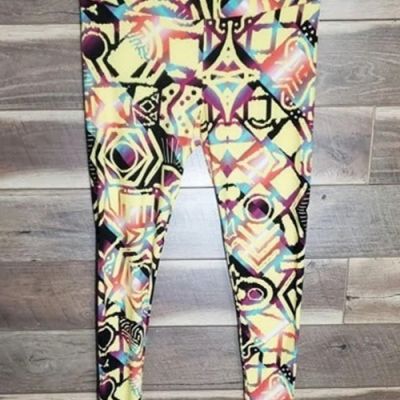 LuLaRoe Leggings Tall and Curvy Yellow with Black Pink Pattern Size 12-18 NWOT