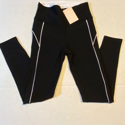 Wilo the Label Womens Ribbed Outline Leggings Black Workout Athletic Cropped NWT