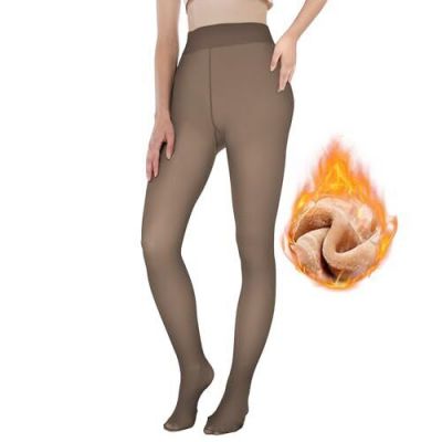 Fleece Lined Tights Sheer Women - Fake Translucent Warm X-Large Coffee