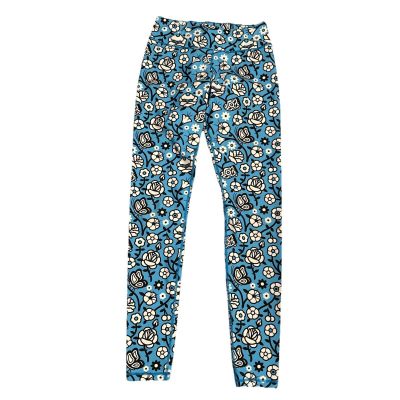 Johnny Cupcakes Small Blue Floral Workout Leggings Full Length