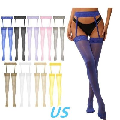 US Women Lace Sheer Suspender Thigh High Stockings Garter Belt Tights Pantyhose