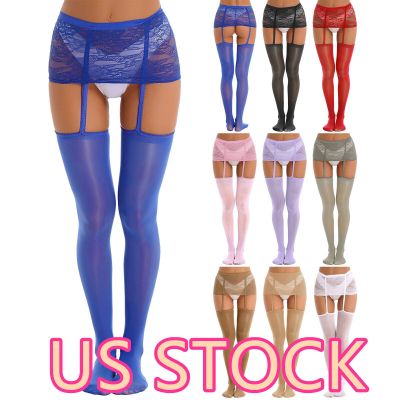 US Women Sexy Lace Mini Skirts Thigh High Stockings+Suspender Garter Belts Night