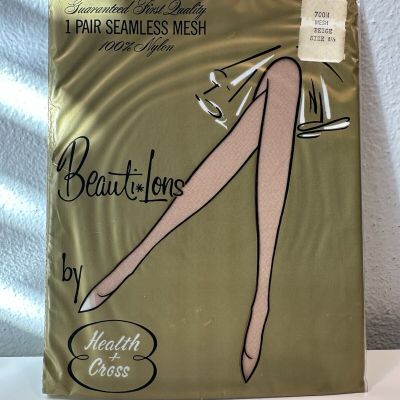 VINTAGE BeautyLons Hosiery-Seamless Mesh-Beige Sz8.5M X 1 *NEW