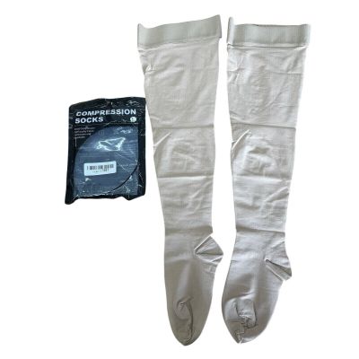 Beige Thigh-High Compression Socks Size Large