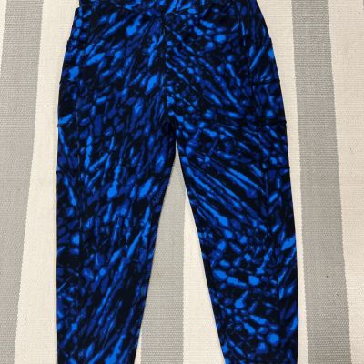 Pop Fit XL Blue Print Leggings With Pockets, Stretchy, Workout Leggings