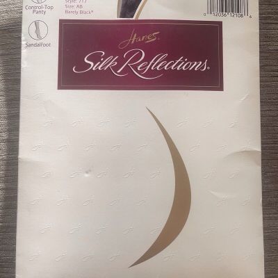 Hanes Silk Reflections Silky Sheer Barely Black Pantyhose Sz AB #717 Control Top