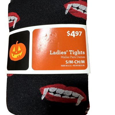 NIP Ladies HALLOWEEN Tights Vampire Teeth Sz Small/Med  90-130 Pounds 4'10