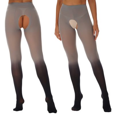 Woman Sheer Hollow Out Thigh High Pantyhose Tight Gradient Color Footed Stocking