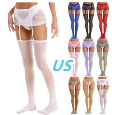 US Womens Lace Skirted Suspender Pantyhose Silky Thigh High Stockings Lingerie