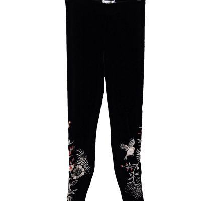 Johnny Was JW Los Angeles Leggings Womens XS Valentina Black Velvet Embroidered