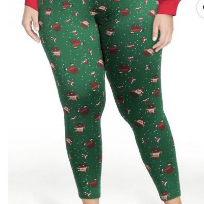 FEELING FESTIVE CHIMNEY SANTA BRUSHED LINED LEGGINGS 3X (24W-26W) NWT