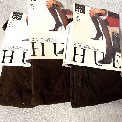 Lot of 3 HUE Espresso  Opaque Tights w/Control Top  Womens Size 1 New