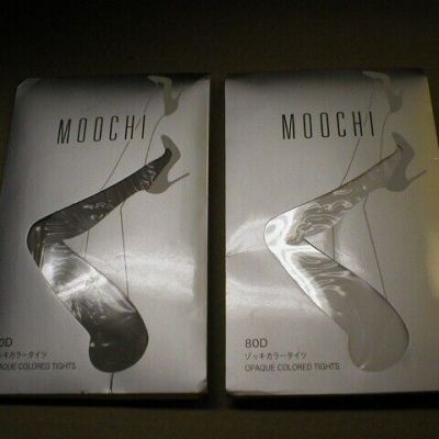 2 Pair NIP MOOCHI 80 Denier Semi Opaque Tights (S/M) Grey, White