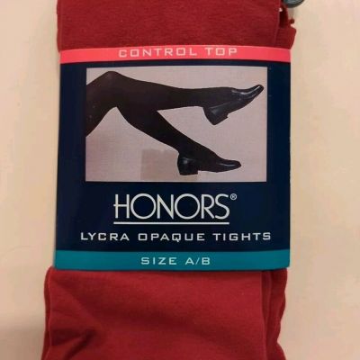 Women's Honors Brand Control Top Lycra Opaque Tights Size A/B Red VTG 1996 NOS