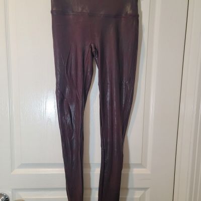 Spanx Leggings Womens L Brown Metallic Faux Leather Pants Shiny Stretch Bodycon