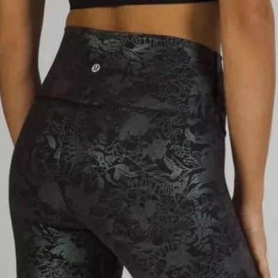 NWT! Lululemon Wunder Train High Rise Tight 28” (Size 0) Black-Teal SHINE/FOIL