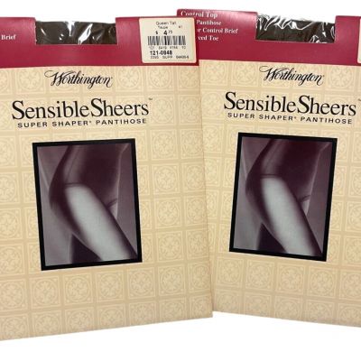 2 Pair Worthington Sensible Sheers Control Top Pantyhose Queen Tall Taupe