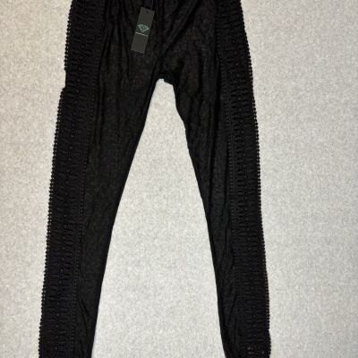 Diamond Supply Co Fair Leggings Black Women's Size Small Sheer Mesh Lace Eyelet