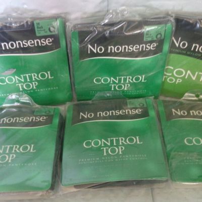 (6) Packs of - No Nonsense - Control Top Pantyhose - Off Black - Size Q