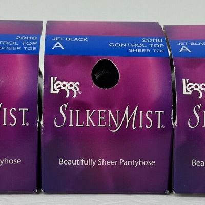 Leggs Silken Mist Pantyhose Control Top Beautifully Sheer Size A 20110 Black~NOS